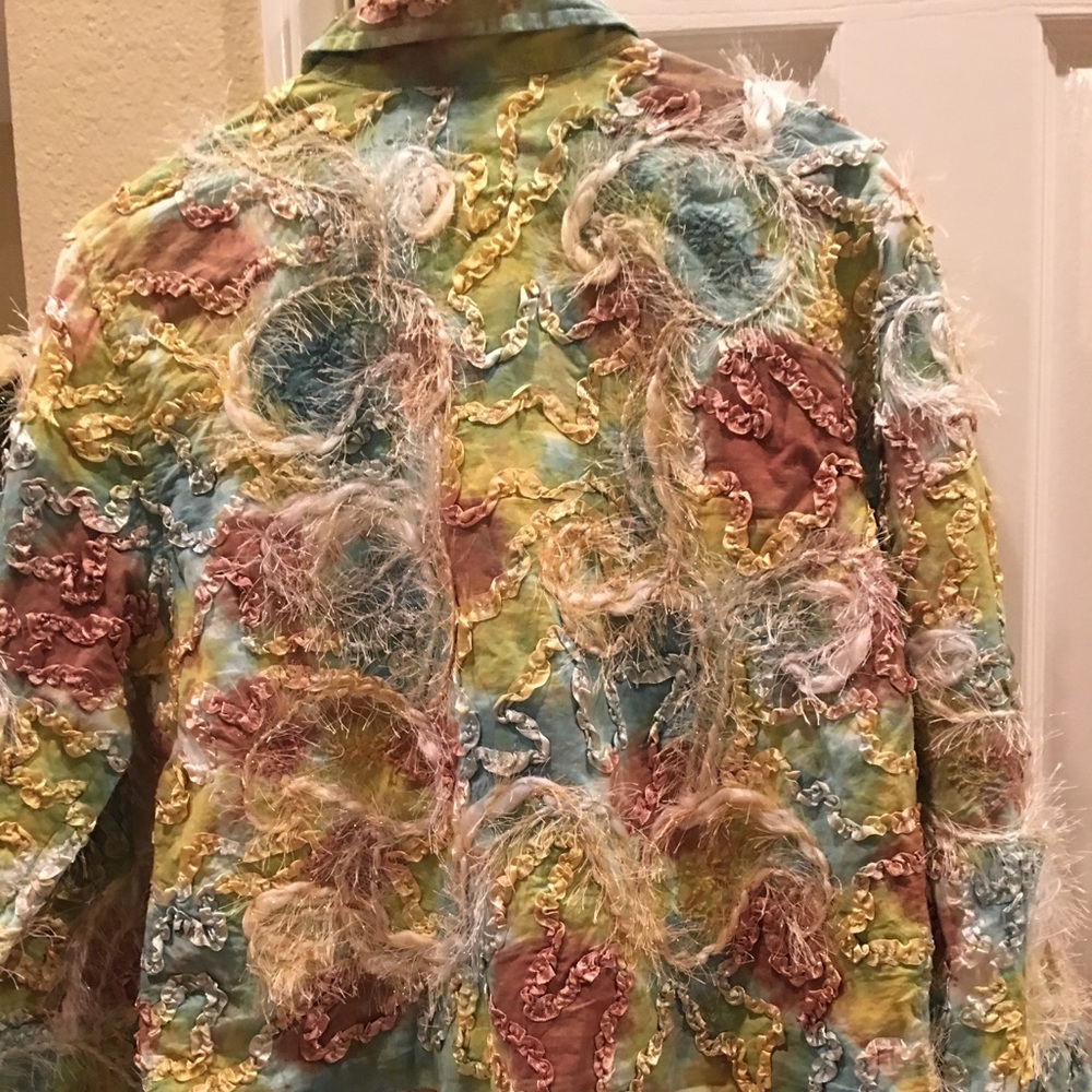 vintage tie dye graffiti embellished cropped blazer jacket pastel colors - Picture 7 of 12